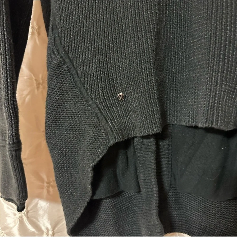 Lululemon We Like To Cardi Heathered Black Knit Cardigan Sweater One Snap Long